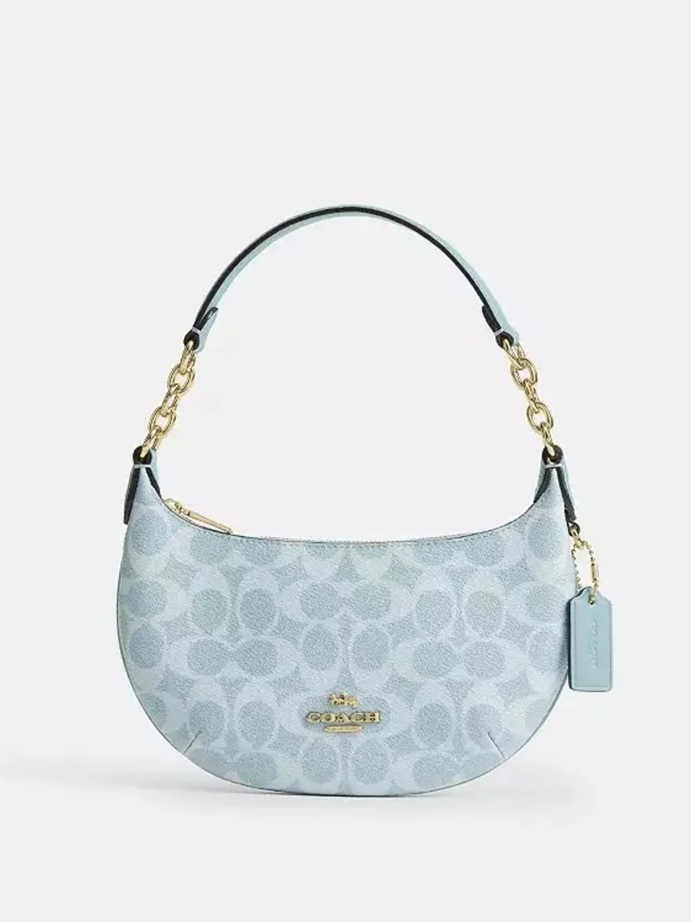 NWT!!! Coach Light Blue Mini Payton Bag In Signature Canvas Crescent-Shaped SB